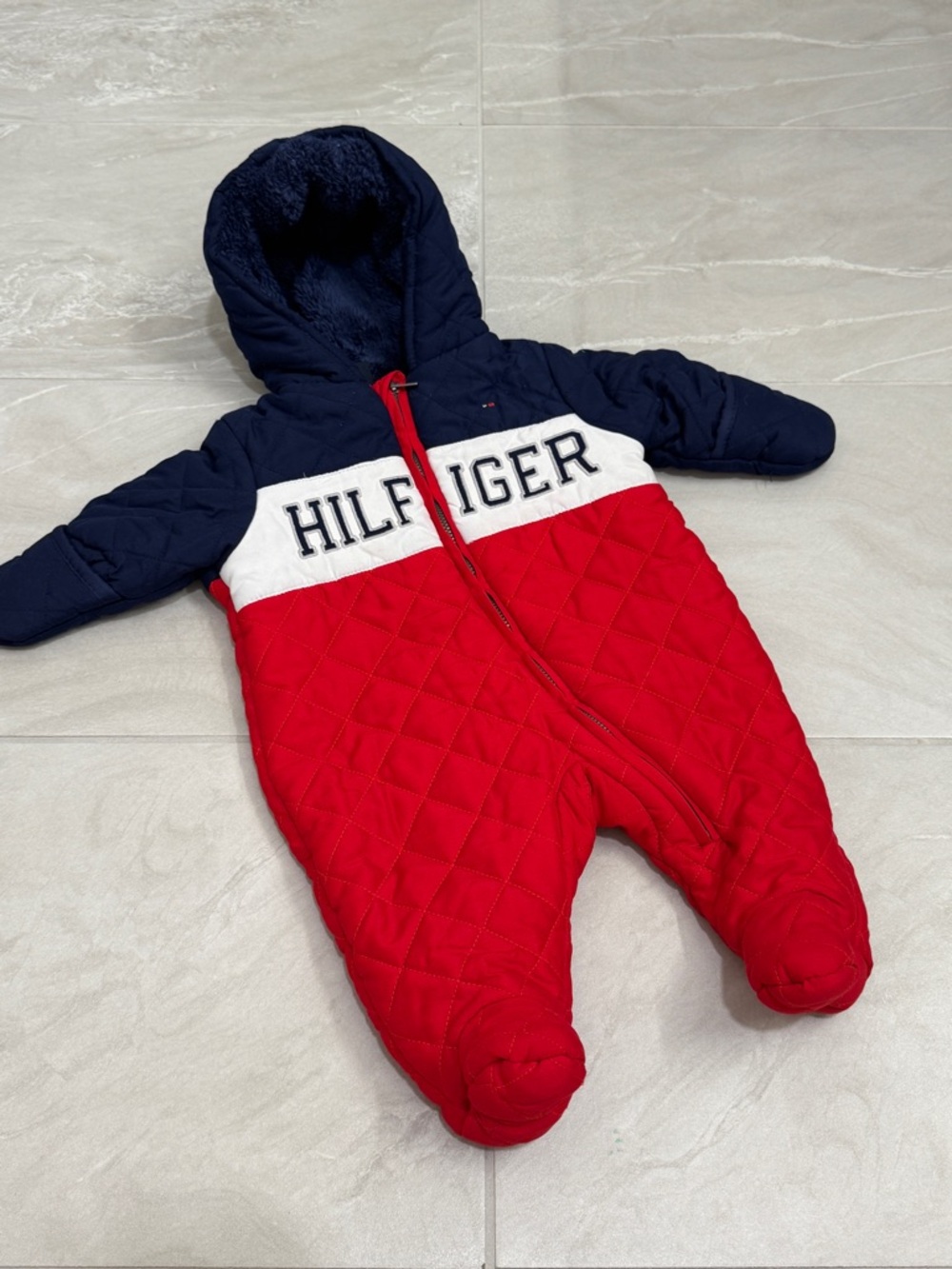 Tommy Hilfiger Baby Quilted Footie Red White Blue One Piece